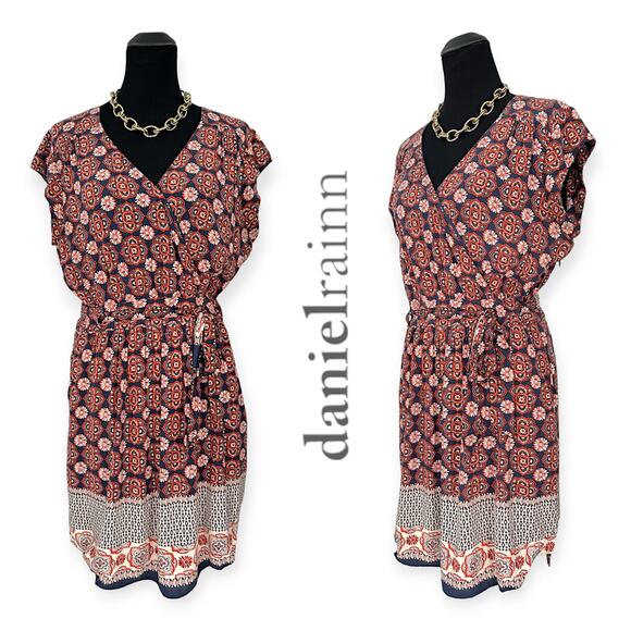 Daniel Rainn Dresses & Skirts - Daniel Rainn | Large | Double-V Faux Wrap Tie Waist Cap Sleeve Pocketed Dress